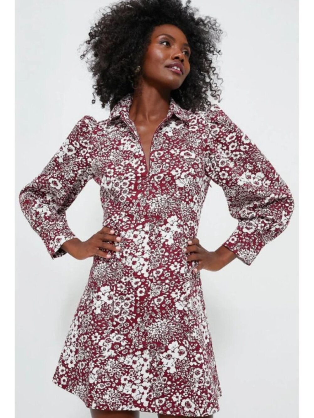 Tuckernuck Hyacinth House maroon floral Begonia zip front mini dress